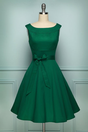 Vestido retro verde cuello redondo